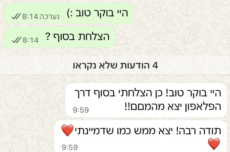 הודעת וואטסאפ מלקוחה: יצא מהמם, ממש כמו שדמיינתי
